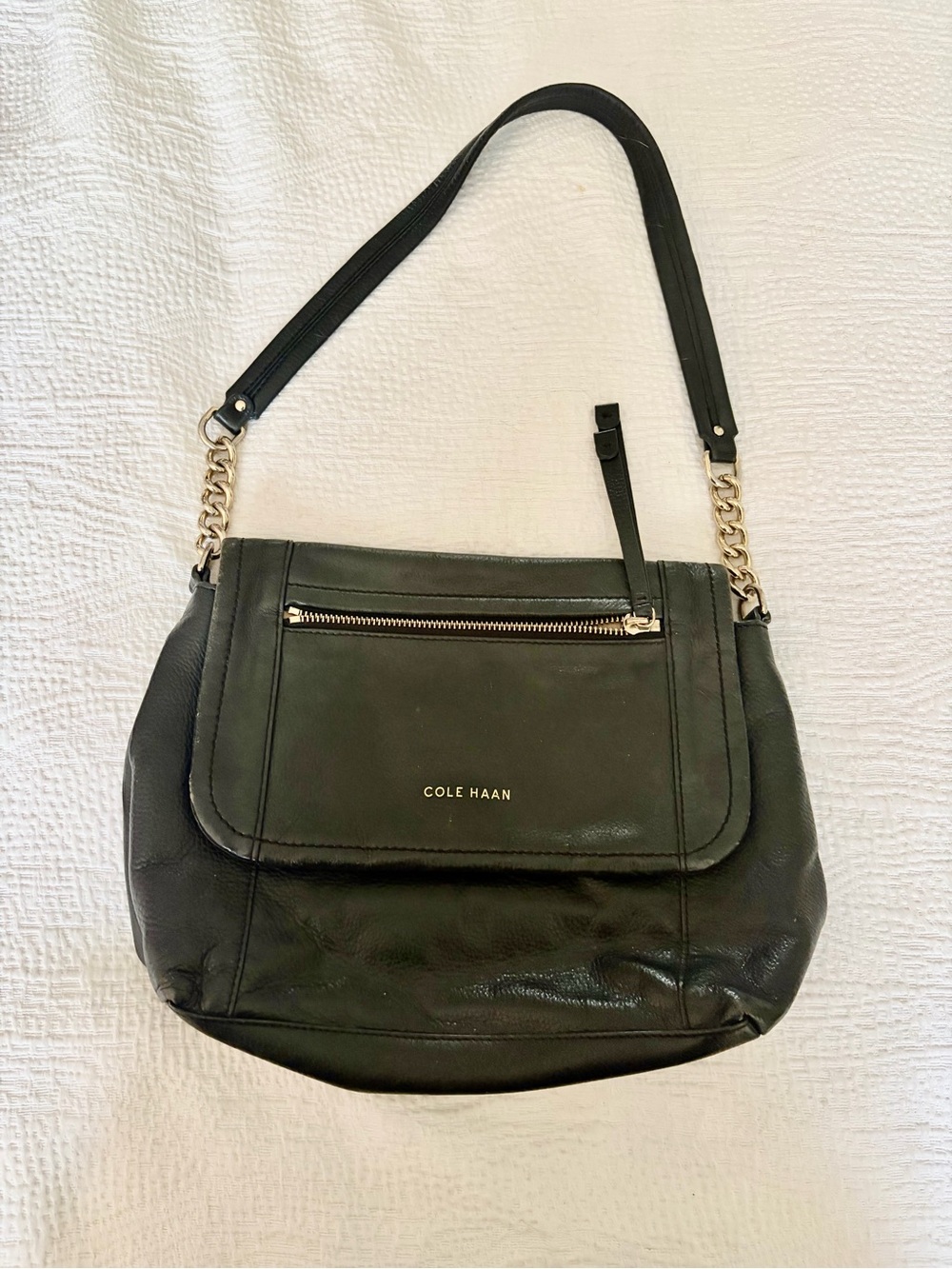 Cole Haan Black Leather Shoulder Bag with Gold Hardware